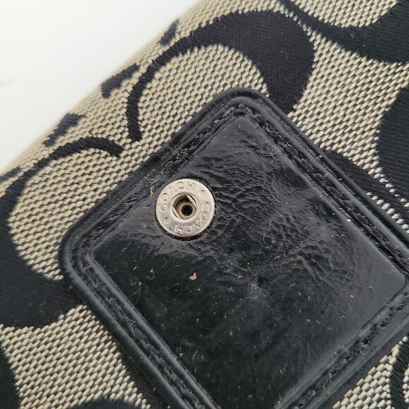 Coach Buckle Signature Clutch Wallet Large Logo Canvas Leather Black Trifold - Picture 5 of 12